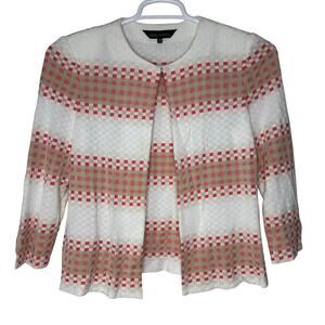 Ming Wang women's XS‎ Sweater Blazer White Pink Checkered GUC